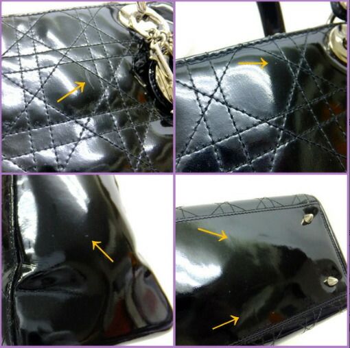 Dior Cannage Handbag Enamel Black Silver Hardware: