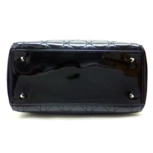 Dior Cannage Handbag Enamel Black Silver Hardware: